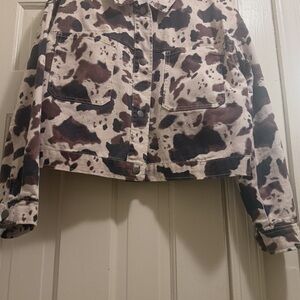 Brand new love, Fire Black and Brown Patterned Cropped Jean Jacket